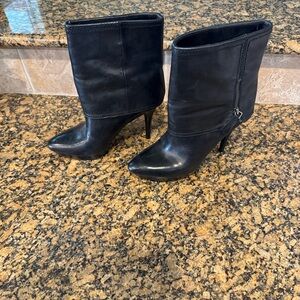 Nine West Black Leather Mid-Calf Stiletto Heel Boots